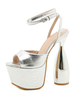 Femmes Sexy Sandales Argent PU Cuir Peep Toe Bride À La Cheville Talons