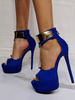 Femmes Sexy sandales bleu royal Micro daim supérieur bout ouvert talon aiguille cheville sangle talons