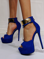 Femmes Sexy sandales bleu royal Micro daim supérieur bout ouvert talon aiguille cheville sangle talons