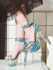 Femmes sexy sandales bleu Synthétique cuir rond bout sexy chaussures