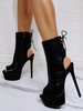 Femmes Sexy Sandales En Cuir PU Noir Bout Ouvert Talon Aiguille Sexy Bottines À Talons Hauts