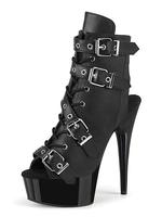 Femmes Sexy Sandales En Cuir PU Noir Peep Toe Talon Cône Bottines À Talons Hauts