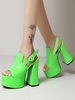 Femmes Sexy Sandales Herbe Vert PU Cuir Peep Toe Chunky Talon Sexy Slingback Talons