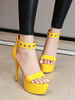 Femmes Sexy Sandales Jaune Synthétique Cuir Bout Rond Chaussures Sexy