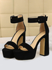 Femmes Sexy Sandales Noir Micro Suede Bout Rond Ronde Cheville Strap Platform Sandales Sexy