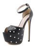 Femmes Sexy Sandales Noir PU En Cuir Peep Toe Talon Aiguille Sexy Cheville Sangle Talons