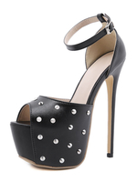 Femmes Sexy Sandales Noir PU En Cuir Peep Toe Talon Aiguille Sexy Cheville Sangle Talons
