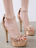 Femmes Sexy sandales plateforme blonde en cuir verni bout ouvert strass bride à la cheville sandales à talons hauts