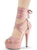 Femmes Sexy Sandales Rose Micro Suede Upper Toe Ouvert Lacets Talons