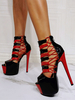 Femmes Sexy Sandales Rouge Verni PU Haut Bout Ouvert Talon Aiguille Bottines Dété