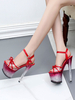 Femmes Sexy Sandales Ture Bout Rond Rouge Talons Chunky