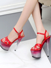 Femmes Sexy Sandales Ture Rouge Bout Rond Cône Talons