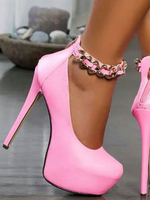 Femmes Sexy Talons Hauts Black Almond Toe Strap Cheville Chaussures Sexy Avec Des Chaînes