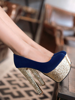 Femmes sexy talons hauts bleu bout rond chaussures sexy