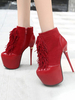 Femmes Sexy Talons Hauts Bout Rond Rouge En Cuir Suédé Haut Sexy Talon Aiguille