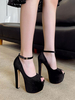 Femmes Sexy talons hauts en cuir suédé noir haut Peep Toe polyuréthane stiletto chaussures Sexy