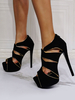 Femmes Sexy Talons Hauts Noir Bout Ouvert Micro Suede Sexy Talons Aiguilles