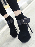 Femmes Sexy talons hauts noir bout rond en cuir suédé supérieur chaussures sexy talon aiguille