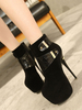 Femmes Sexy talons hauts noir bout rond en cuir suédé talon aiguille supérieur
