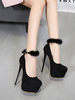 Femmes Sexy Talons Hauts Noir Bout Rond Talon Aiguille Sexy Cheville Strap Talons