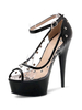 Femmes Sexy Talons Hauts Noir Peep Toe Rivets Sexy Talon Cône Ciel Talon Haut Bride À La Cheville Talons
