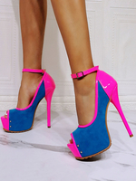 Femmes Sexy Talons Hauts Noir Peep Toe Talon Aiguille Bleu Bride À La Cheville Talons