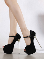 Femmes Sexy Talons Hauts Noir Polyuréthane Peep Toe Talon Aiguille Sexy Chaussures