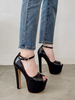 Femmes Sexy Talons Hauts Noir Synthétique Cuir Peep Toe Sexy Stiletto Chaussures