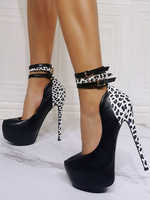 Femmes sexy talons hauts noirs ronds rond cuir cuir de la cheville sexy