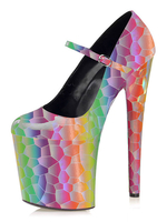 Femmes Sexy Talons Hauts Ombre Bout Rond Oeuvre Brodée Sexy Sky High Mary Jane Talons