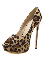 Femmes Sexy Talons Hauts Peep Heel Stiletto Heel Micro Suede Upper Leopard Print Pattern Pumps