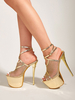 Femmes Sexy Talons Hauts Talon Aiguille En Cuir PU Escarpins Blonds Bride À La Cheville Talons
