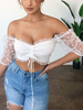 Femmes Sexy Top Blanc Off The Shoulder Half Sleeve Crop Top