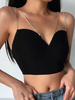 Femmes Sexy Tops Bretelles Cou Crop Top Chaîne Sans Manches En Métal Noir Détails Top
