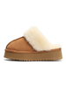 Femmes Slide Sandales Café Marron Slip On Round Toe Fleece Polyster Slipper