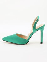 Femmes Slingback Talons Talon Aiguille Escarpins En Satin PU Cuir Sandales À Talons Verts