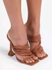 Femmes Slip-On Stiletto Heel Open Toe PU Leather Coffee Brown Heeled Mules