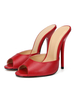 Femmes Slip-On Stiletto Heel PU Cuir Peep Toe Rouge Stiletto Heel