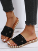 Femmes Slipper Open Toe Flat Textile Slip On Slide Sandales