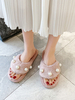 Femmes Slipper Pearls Talon Plat En Peluche Supérieure Sandales À Glissière Rose