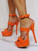 Femmes Stiletto Heel Open Toe Patent PU Haute-Orange Chaussures à la cheville Orange