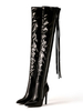 Femmes sur les bottes au genou talon aiguille bout pointu chaînes PU cuir cuissardes