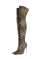 Femmes sur les bottes au genou talon aiguille bout pointu en cuir PU cuissardes