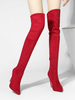 Femmes sur les bottes au genou talon aiguille bout pointu en cuir PU rouge cuissardes