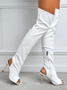 Femmes sur les bottes de genouillère talon aiguille à talons pointus TOE PU cuir blanc cuisse hautes bottes