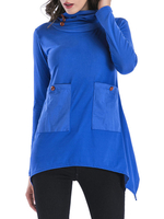 Femmes Sweat-shirt bleu Jewel cou manches longues en coton Top avec poches