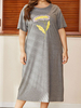 Femmes T-shirt Robes Gris Manches Courtes Jewel Neck Shift Dress Robe dété