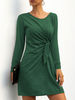 Femmes T-shirt Robes Robe chemise verte à manches longues et col bijou