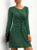Femmes T-shirt Robes Robe chemise verte à manches longues et col bijou