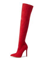 Femmes Talon Aiguille Micro Daim Tige Sur Le Genou Cuissardes Rouges